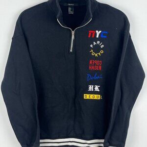 Forever 21 Sweater Size S Black Long Sleeve Collared 1/4 Zip Stretch Cotton Poly